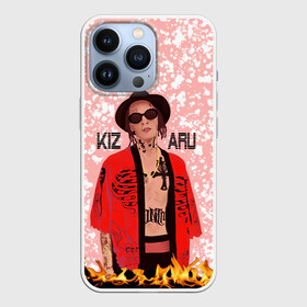 Чехол для iPhone 13 Pro с принтом KIZARU в Екатеринбурге,  |  | death in a cloak | explosion | haunted family lettering | haunted family print | kizaru | rapper | tattoos | белые кляксы | взрыв | кизару | надпись haunted family | певец | принт haunted family | розовый | рэпер | татуировки |