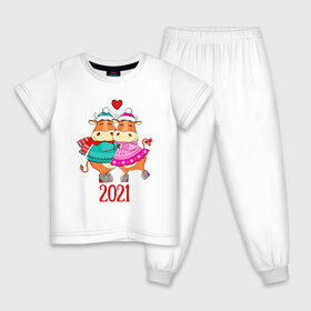 Детская пижама хлопок с принтом Влюбленные бык и коровка в Екатеринбурге, 100% хлопок |  брюки и футболка прямого кроя, без карманов, на брюках мягкая резинка на поясе и по низу штанин
 | Тематика изображения на принте: 