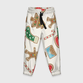 Детские брюки 3D с принтом рождественские пряники в Екатеринбурге, 100% полиэстер | манжеты по низу, эластичный пояс регулируется шнурком, по бокам два кармана без застежек, внутренняя часть кармана из мелкой сетки | Тематика изображения на принте: 