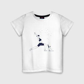 Детская футболка хлопок с принтом Магия утра в Екатеринбурге, 100% хлопок | круглый вырез горловины, полуприлегающий силуэт, длина до линии бедер | fitness | yoga. | девушка | дом | заряд на весь день | зарядка | йога | кошка | утро | фитнес | хорошее настроение