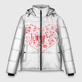 Мужская зимняя куртка 3D с принтом Сердце для любимой в Екатеринбурге, верх — 100% полиэстер; подкладка — 100% полиэстер; утеплитель — 100% полиэстер | длина ниже бедра, свободный силуэт Оверсайз. Есть воротник-стойка, отстегивающийся капюшон и ветрозащитная планка. 

Боковые карманы с листочкой на кнопках и внутренний карман на молнии. | ball | bird | castle | cat | cloud | couple | cupid | diamond | flower | heart | letter | love | ring | бриллиант | замок | кольцо | кот | купидон | любовь | облако | пара | письмо | птица | сердце | цветок | шарик