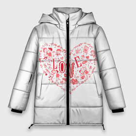 Женская зимняя куртка 3D с принтом Сердце для любимой в Екатеринбурге, верх — 100% полиэстер; подкладка — 100% полиэстер; утеплитель — 100% полиэстер | длина ниже бедра, силуэт Оверсайз. Есть воротник-стойка, отстегивающийся капюшон и ветрозащитная планка. 

Боковые карманы с листочкой на кнопках и внутренний карман на молнии | Тематика изображения на принте: ball | bird | castle | cat | cloud | couple | cupid | diamond | flower | heart | letter | love | ring | бриллиант | замок | кольцо | кот | купидон | любовь | облако | пара | письмо | птица | сердце | цветок | шарик
