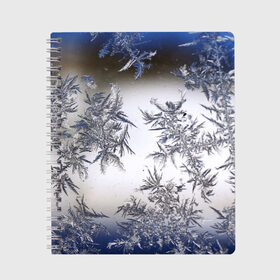 Тетрадь с принтом Морозная свежесть в Екатеринбурге, 100% бумага | 48 листов, плотность листов — 60 г/м2, плотность картонной обложки — 250 г/м2. Листы скреплены сбоку удобной пружинной спиралью. Уголки страниц и обложки скругленные. Цвет линий — светло-серый
 | зима | зимний узор | мороз | морозный узор | узор