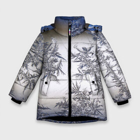 Зимняя куртка для девочек 3D с принтом Морозная свежесть в Екатеринбурге, ткань верха — 100% полиэстер; подклад — 100% полиэстер, утеплитель — 100% полиэстер. | длина ниже бедра, удлиненная спинка, воротник стойка и отстегивающийся капюшон. Есть боковые карманы с листочкой на кнопках, утяжки по низу изделия и внутренний карман на молнии. 

Предусмотрены светоотражающий принт на спинке, радужный светоотражающий элемент на пуллере молнии и на резинке для утяжки. | Тематика изображения на принте: зима | зимний узор | мороз | морозный узор | узор