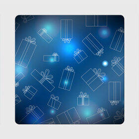 Магнит виниловый Квадрат с принтом Подарки в Екатеринбурге, полимерный материал с магнитным слоем | размер 9*9 см, закругленные углы | бантики | градиент | коробочки | новогодняя | подарки
