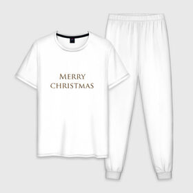 Мужская пижама хлопок с принтом MERRY CHRISTMAS в Екатеринбурге, 100% хлопок | брюки и футболка прямого кроя, без карманов, на брюках мягкая резинка на поясе и по низу штанин
 | 