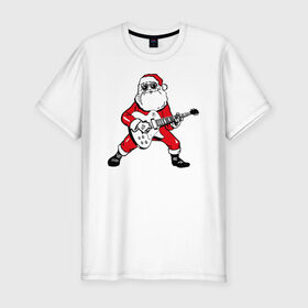 Мужская футболка хлопок Slim с принтом Дед Мороз Рокер в Екатеринбурге, 92% хлопок, 8% лайкра | приталенный силуэт, круглый вырез ворота, длина до линии бедра, короткий рукав | 