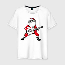 Мужская футболка хлопок с принтом Дед Мороз Рокер в Екатеринбурге, 100% хлопок | прямой крой, круглый вырез горловины, длина до линии бедер, слегка спущенное плечо. | 