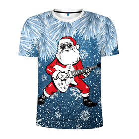 Мужская футболка 3D спортивная с принтом Дед Мороз Рокер в Екатеринбурге, 100% полиэстер с улучшенными характеристиками | приталенный силуэт, круглая горловина, широкие плечи, сужается к линии бедра | гитара | гитарист | год | дед | зима | зимний | клаус | метал | металл | мороз | музыка | музыкант | новый | рождество | рок | рокер | санта