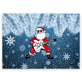 Поздравительная открытка с принтом Дед Мороз Рокер в Екатеринбурге, 100% бумага | плотность бумаги 280 г/м2, матовая, на обратной стороне линовка и место для марки
 | гитара | гитарист | год | дед | зима | зимний | клаус | метал | металл | мороз | музыка | музыкант | новый | рождество | рок | рокер | санта