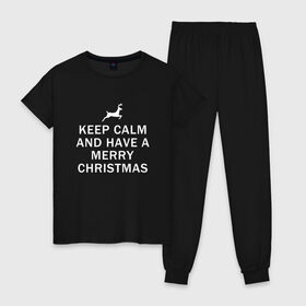 Женская пижама хлопок с принтом K.C.A. Have a Merry Christmas в Екатеринбурге, 100% хлопок | брюки и футболка прямого кроя, без карманов, на брюках мягкая резинка на поясе и по низу штанин | 