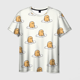Мужская футболка 3D с принтом гудетама в Екатеринбурге, 100% полиэфир | прямой крой, круглый вырез горловины, длина до линии бедер | гудетама | еда | ленивое яйцо | яичница