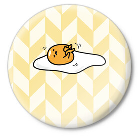 Значок с принтом гудетама в Екатеринбурге,  металл | круглая форма, металлическая застежка в виде булавки | гудетама | еда | ленивое яйцо | яичница