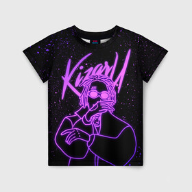 Детская футболка 3D с принтом KIZARU в Екатеринбурге, 100% гипоаллергенный полиэфир | прямой крой, круглый вырез горловины, длина до линии бедер, чуть спущенное плечо, ткань немного тянется | haunted family | kizaru | kizaru   haunted family | rap | кизару | рэп | хип хоп