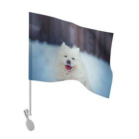 Флаг для автомобиля с принтом САМОЕД в Екатеринбурге, 100% полиэстер | Размер: 30*21 см | animals | dog | winter | домашние | друг | животные | звери | зима | лайка | пес | песель | природа | пушистый | самоед | собаки | собачка | хаски
