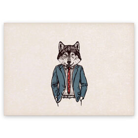 Поздравительная открытка с принтом ХИПСТЕР ВОЛК в Екатеринбурге, 100% бумага | плотность бумаги 280 г/м2, матовая, на обратной стороне линовка и место для марки
 | alter ego | always be yourself | be positive | big | fashion | fashion man | hipster | wolf | wolfs | волк | галстук | животные | пиджак | собака | хипстер | я есть стиль