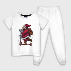 Детская пижама хлопок с принтом Санта на самокате в Екатеринбурге, 100% хлопок |  брюки и футболка прямого кроя, без карманов, на брюках мягкая резинка на поясе и по низу штанин
 | 