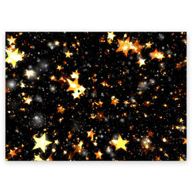 Поздравительная открытка с принтом Звезды боке в Екатеринбурге, 100% бумага | плотность бумаги 280 г/м2, матовая, на обратной стороне линовка и место для марки
 | Тематика изображения на принте: star | боке | звезда | звезды | золотые звезды