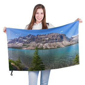 Флаг 3D с принтом Горное озеро в Екатеринбурге, 100% полиэстер | плотность ткани — 95 г/м2, размер — 67 х 109 см. Принт наносится с одной стороны | lake | mountain | гора | горное озеро | ель | озеро