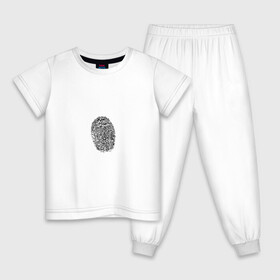 Детская пижама хлопок с принтом  fingerprint в Екатеринбурге, 100% хлопок |  брюки и футболка прямого кроя, без карманов, на брюках мягкая резинка на поясе и по низу штанин
 | Тематика изображения на принте: fingerprint | отпечаток | отпечаток пальца | палец | след пальца
