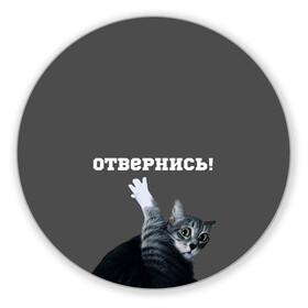 Коврик для мышки круглый с принтом Отвернись! в Екатеринбурге, резина и полиэстер | круглая форма, изображение наносится на всю лицевую часть | cat | кот | смущение