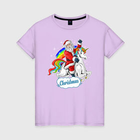 Женская футболка хлопок с принтом Santa Claus Rides в Екатеринбурге, 100% хлопок | прямой крой, круглый вырез горловины, длина до линии бедер, слегка спущенное плечо | 