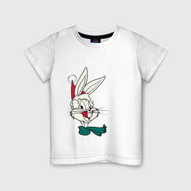 Детская футболка хлопок с принтом Bugs Bunny в Екатеринбурге, 100% хлопок | круглый вырез горловины, полуприлегающий силуэт, длина до линии бедер | looney tunes | warner bros | багз банни | безумные мелодии | веселые мелодии | ворнер | луни тюнз | луни тюнс | мультяшки | новый год