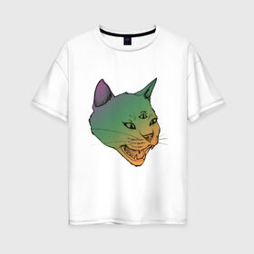 Женская футболка хлопок Oversize с принтом Трёхглазый кот в Екатеринбурге, 100% хлопок | свободный крой, круглый ворот, спущенный рукав, длина до линии бедер
 | арт | глаз | градиент | кот | кошка | рисунок | трёхглазый