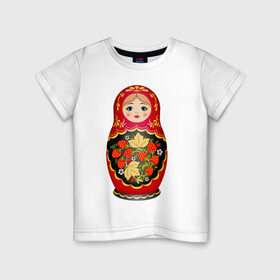 Детская футболка хлопок с принтом Матрешка Снегурка Хохлома в Екатеринбурге, 100% хлопок | круглый вырез горловины, полуприлегающий силуэт, длина до линии бедер | 