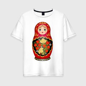 Женская футболка хлопок Oversize с принтом Матрешка Снегурка Хохлома в Екатеринбурге, 100% хлопок | свободный крой, круглый ворот, спущенный рукав, длина до линии бедер
 | 