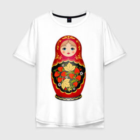 Мужская футболка хлопок Oversize с принтом Матрешка Снегурка Хохлома в Екатеринбурге, 100% хлопок | свободный крой, круглый ворот, “спинка” длиннее передней части | 