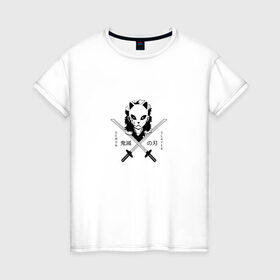 Женская футболка хлопок с принтом Demon Slayer в Екатеринбурге, 100% хлопок | прямой крой, круглый вырез горловины, длина до линии бедер, слегка спущенное плечо | 