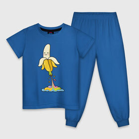 Детская пижама хлопок с принтом Радужный банан в Екатеринбурге, 100% хлопок |  брюки и футболка прямого кроя, без карманов, на брюках мягкая резинка на поясе и по низу штанин
 | Тематика изображения на принте: банан | банан взлетает | банан летает | банан летит | банан радуга | брызги радуги | радуга | радужный банан