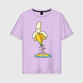 Женская футболка хлопок Oversize с принтом Радужный банан в Екатеринбурге, 100% хлопок | свободный крой, круглый ворот, спущенный рукав, длина до линии бедер
 | банан | банан взлетает | банан летает | банан летит | банан радуга | брызги радуги | радуга | радужный банан