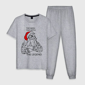 Мужская пижама хлопок с принтом Hipsters Santa в Екатеринбурге, 100% хлопок | брюки и футболка прямого кроя, без карманов, на брюках мягкая резинка на поясе и по низу штанин
 | Тематика изображения на принте: 
