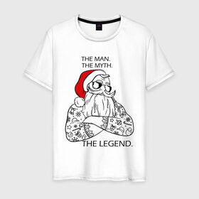 Мужская футболка хлопок с принтом Hipsters Santa в Екатеринбурге, 100% хлопок | прямой крой, круглый вырез горловины, длина до линии бедер, слегка спущенное плечо. | Тематика изображения на принте: 