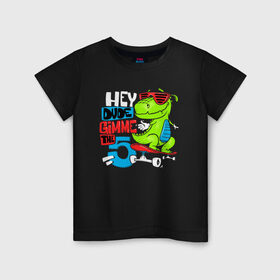 Детская футболка хлопок с принтом Dino hipster в Екатеринбурге, 100% хлопок | круглый вырез горловины, полуприлегающий силуэт, длина до линии бедер | cool | dinisaur | dude | hype | muzzle | skateboard | динозавр | круто | очки | скейтборд | хайп | чувак