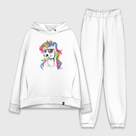 Женский костюм хлопок Oversize с принтом Unicorn hipster в Екатеринбурге,  |  | color | cool | eyes | fashion | hipster | horn | hype | mane | muzzle | unicorn | глаза | грива | единорог | круто | мода | очки | рог | хайп | хипстер | цвет