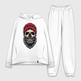 Женский костюм хлопок Oversize с принтом Hipster в Екатеринбурге,  |  | beard | cap | cool | fashion | grin | hipster | hype | jaw | moustache | orbits | skull | teeth | борода | глазницы | зубы | круто | мода | оскал | пасть | усы | хайп | череп | шапка