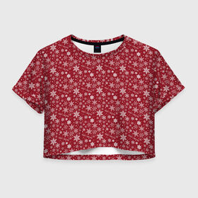 Женская футболка Crop-top 3D с принтом Merry Christmas в Екатеринбурге, 100% полиэстер | круглая горловина, длина футболки до линии талии, рукава с отворотами | 