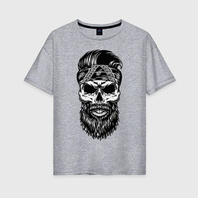 Женская футболка хлопок Oversize с принтом Hipster в Екатеринбурге, 100% хлопок | свободный крой, круглый ворот, спущенный рукав, длина до линии бедер
 | bandana | beard | cool | dude | fashion | hipster | hype | moustache | orbits | skull | teeth | бандана | борода | глазницы | зубы | крутo | мода | усы | хайп | череп | чувак