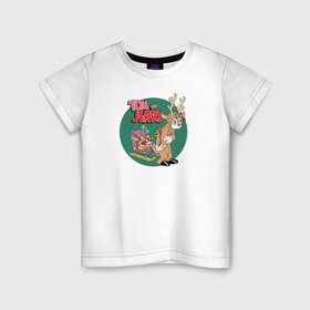 Детская футболка хлопок с принтом Tom and Jerry в Екатеринбурге, 100% хлопок | круглый вырез горловины, полуприлегающий силуэт, длина до линии бедер | tom and jerry | vdkimel | warner bros | новый год | олень | подарки | сани | санта клаус | том и джерри