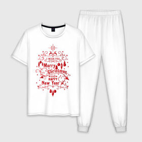 Мужская пижама хлопок с принтом Merry Christmas #1 в Екатеринбурге, 100% хлопок | брюки и футболка прямого кроя, без карманов, на брюках мягкая резинка на поясе и по низу штанин
 | 
