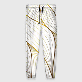 Женские брюки 3D с принтом Белые лепестки в Екатеринбурге, полиэстер 100% | прямой крой, два кармана без застежек по бокам, с мягкой трикотажной резинкой на поясе и по низу штанин. В поясе для дополнительного комфорта — широкие завязки | белая | геометрия | золото | лепестки | орнамент | полосы