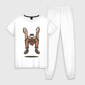 Женская пижама хлопок с принтом Монстерский хипстер в Екатеринбурге, 100% хлопок | брюки и футболка прямого кроя, без карманов, на брюках мягкая резинка на поясе и по низу штанин | 