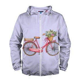 Мужская ветровка 3D с принтом Bicycle в Екатеринбурге, 100% полиэстер | подол и капюшон оформлены резинкой с фиксаторами, два кармана без застежек по бокам, один потайной карман на груди | букет | велосипед | лето | цветы