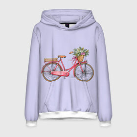 Мужская толстовка 3D с принтом Bicycle в Екатеринбурге, 100% полиэстер | двухслойный капюшон со шнурком для регулировки, мягкие манжеты на рукавах и по низу толстовки, спереди карман-кенгуру с мягким внутренним слоем. | букет | велосипед | лето | цветы