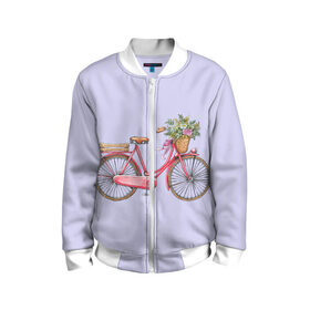 Детский бомбер 3D с принтом Bicycle в Екатеринбурге, 100% полиэстер | застегивается на молнию, по бокам два кармана без застежек, мягкие манжеты, по низу бомбера и на воротнике — эластичная резинка | Тематика изображения на принте: букет | велосипед | лето | цветы