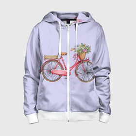 Детская толстовка 3D на молнии с принтом Bicycle в Екатеринбурге, 100% полиэстер |  манжеты и пояс оформлены широкой мягкой резинкой, двухслойный капюшон со шнурком для регулировки, спереди карманы и застежка-молния
 | букет | велосипед | лето | цветы