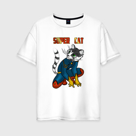Женская футболка хлопок Oversize с принтом Супер Кот в Екатеринбурге, 100% хлопок | свободный крой, круглый ворот, спущенный рукав, длина до линии бедер
 | кот | коты. cat | кошка. котик. котенок